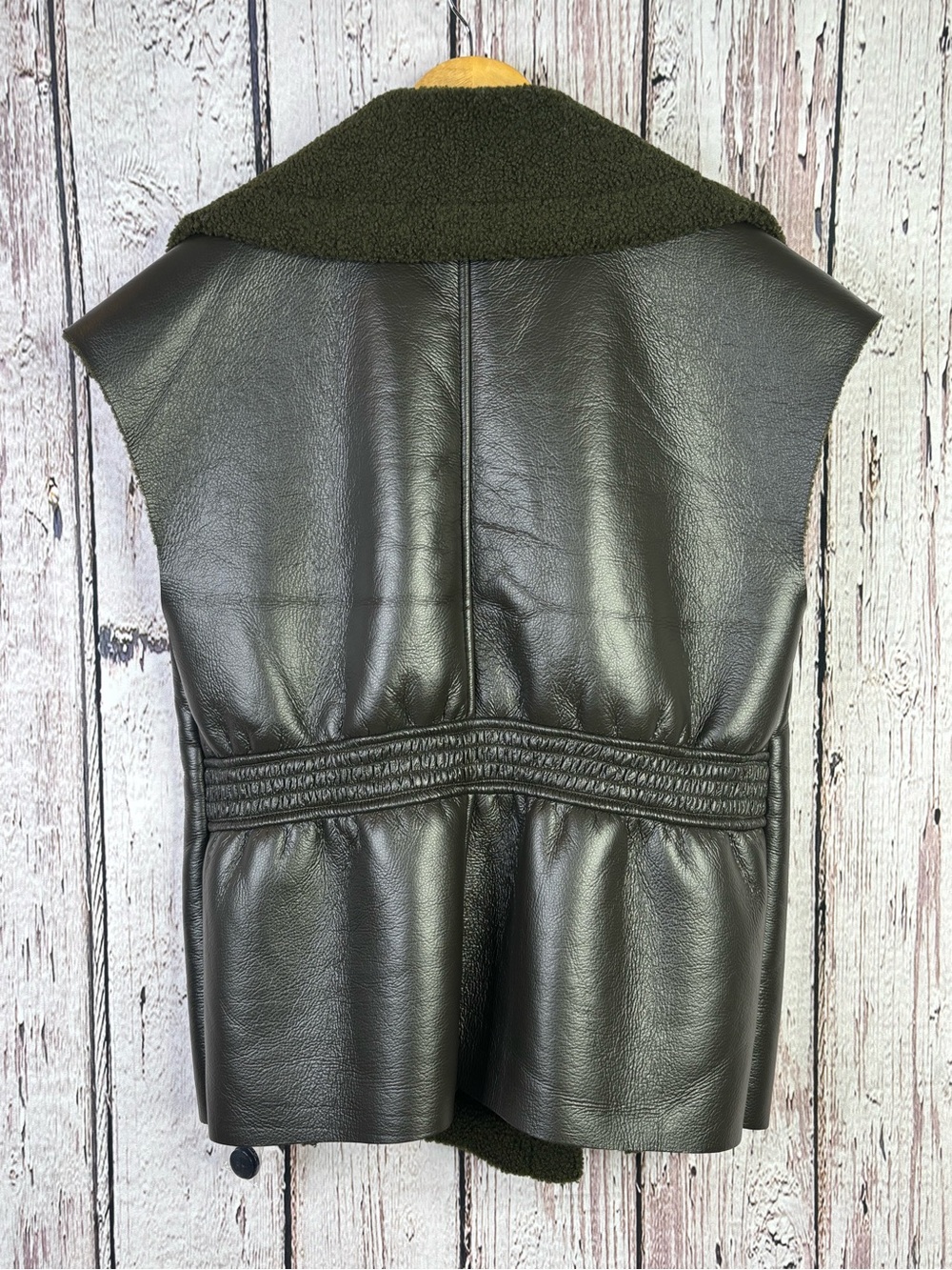 🏷️NWT Steve Madden Women’s Large Fawn Sleeveless Mixed Media Vest Dark Green NEW - Picture 10 of 16